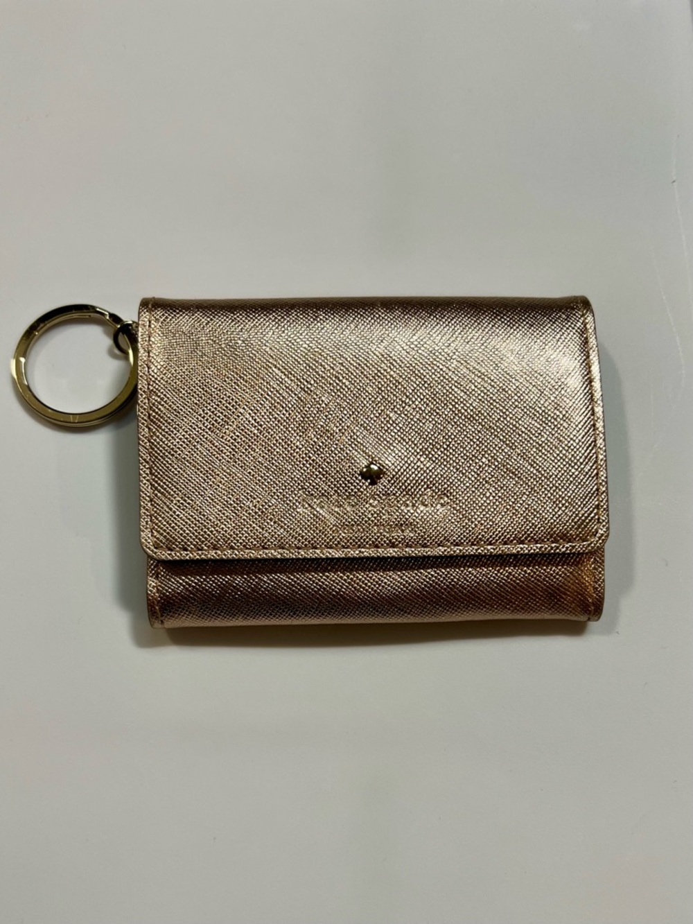 kate spade Metallic Rose Gold Card Holder with Key ring